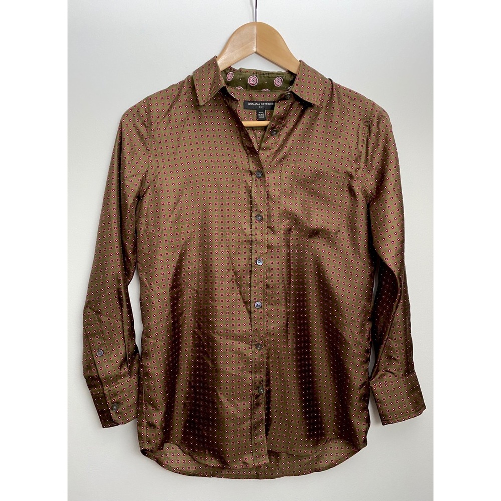 Banana Republic Silk Long Sleeve Brown Blouse,XXSP
